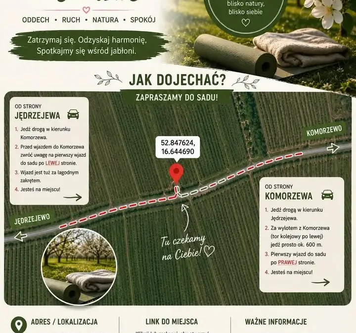 Joga w Sadzie w Komorzewie – relaks wśród jabłoni już w piątek