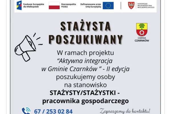 Gmina Czarnków poszukuje stażysty – pracownika gospodarczego