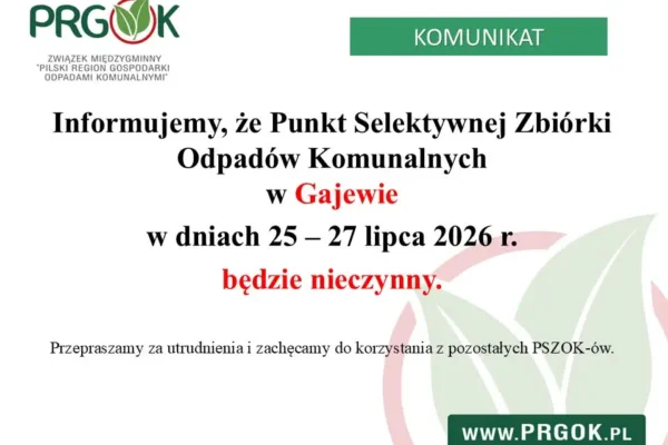 PSZOK w Gajewie nieczynny od 25 do 27 lipca