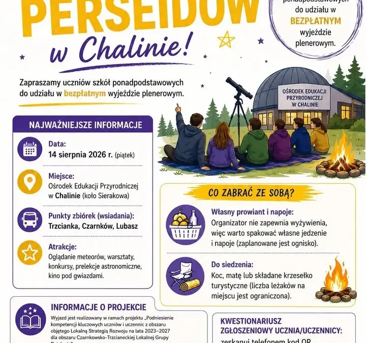 Noc Perseidów w Chalinie – bezpłatna wycieczka dla uczniów szkół ponadpodstawowych