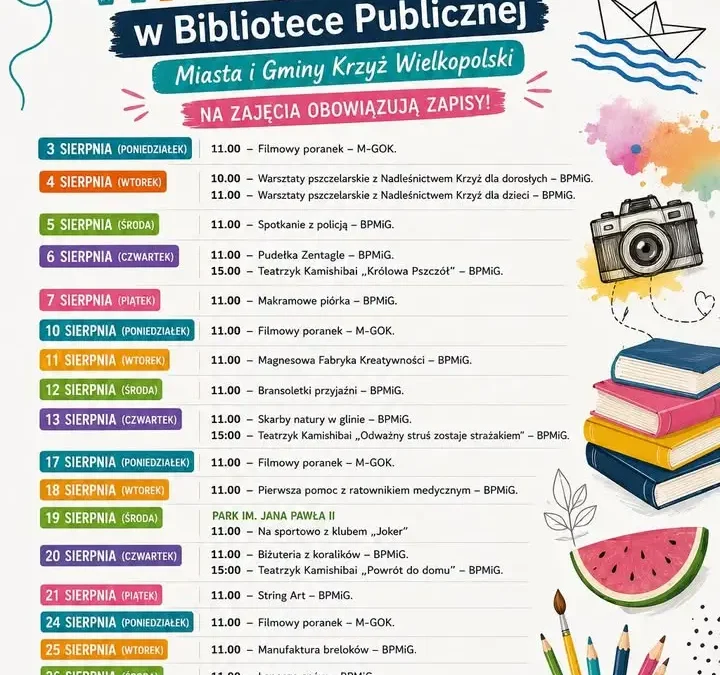 Wakacyjne warsztaty w bibliotece w Krzyżu Wielkopolskim od 4 sierpnia