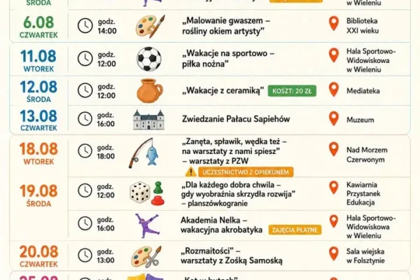 Wakacyjny sierpień w NCK Wieleń – warsztaty, sport i kultura dla całych rodzin