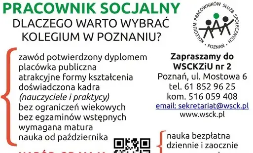 Bezpłatne kształcenie w zawodzie pracownika socjalnego i asystenta osoby niepełnosprawnej w Poznaniu