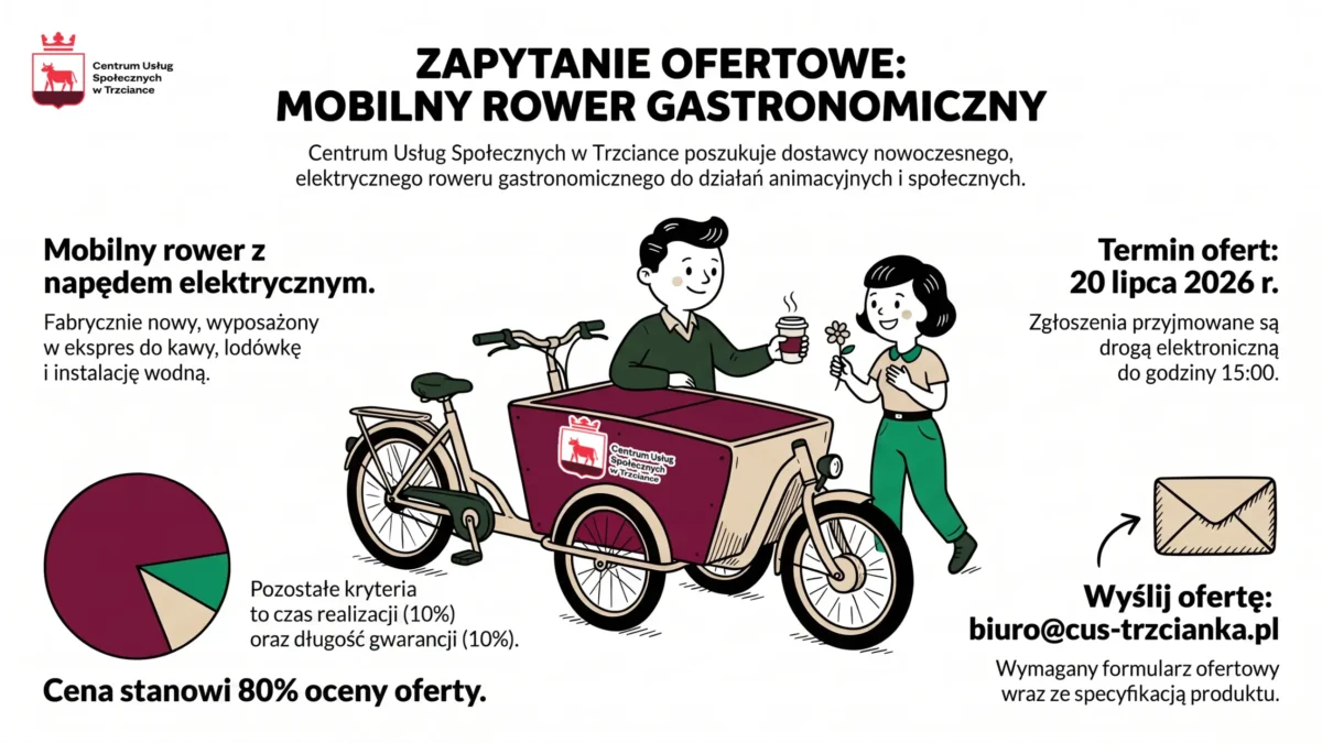 Gmina Trzcianka poszukuje dostawcy mobilnego roweru gastronomicznego z napędem elektrycznym