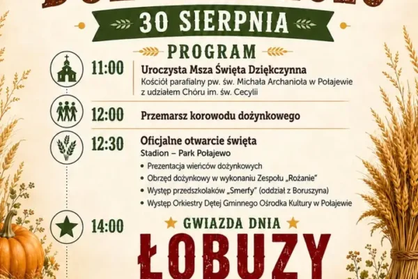 Dożynki Gminne w Połajewie 2026 – święto plonów z gwiazdą wieczoru