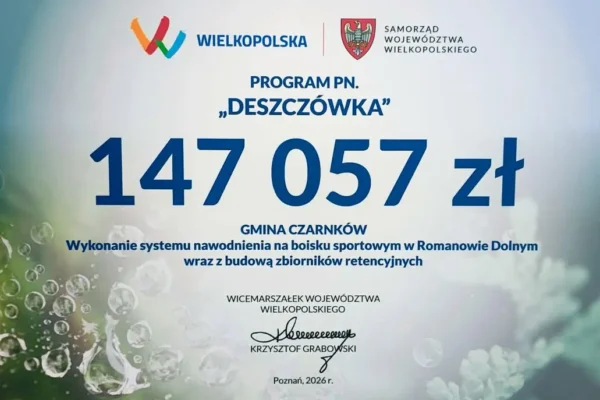 Gmina Czarnków z dofinansowaniem na system nawodnienia boiska w Romanowie Dolnym
