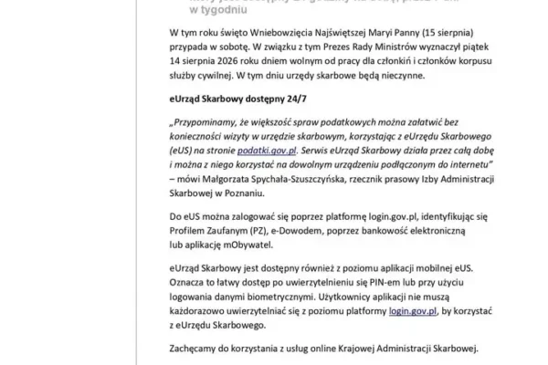 Uwaga! 14 sierpnia urzędy skarbowe będą nieczynne – sprawy załatwisz w innym terminie
