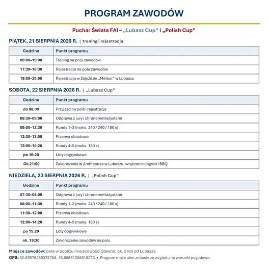 Puchar Świata modeli latających w Sławnie koło Lubasza – zaproszenie na wielkie zawody