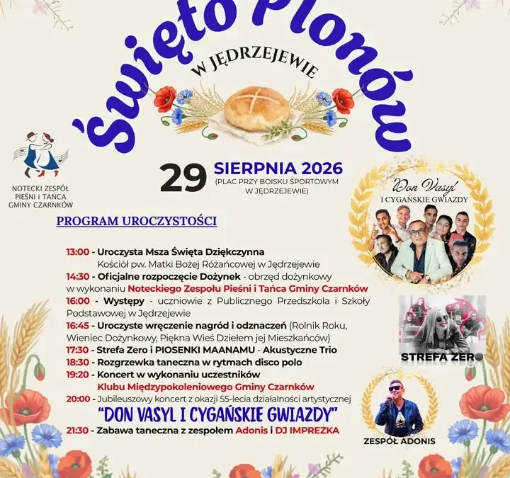 Gminne Dożynki w Jędrzejewie już dziś! Sprawdź program