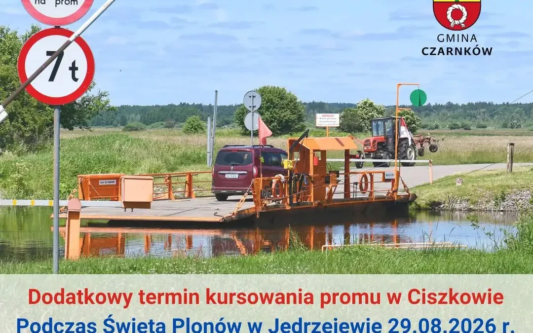Święto Plonów w Jędrzejewie: prom w Ciszkowie będzie kursował dłużej