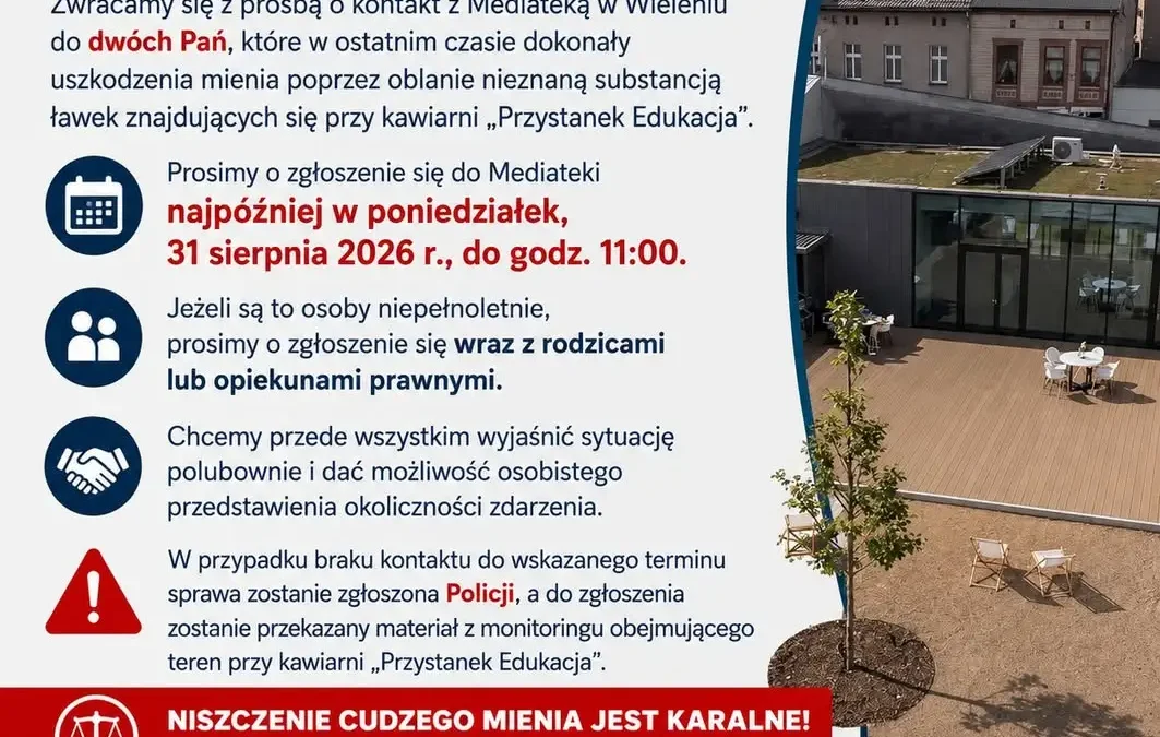 Uszkodzenie ławek w Wieleniu: NCK prosi o kontakt sprawczynie