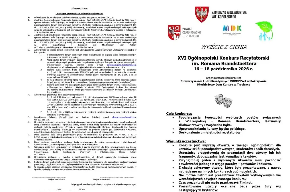 XVI Ogólnopolski Konkurs Recytatorski im. Romana Brandstaettera w Pokrzywnie