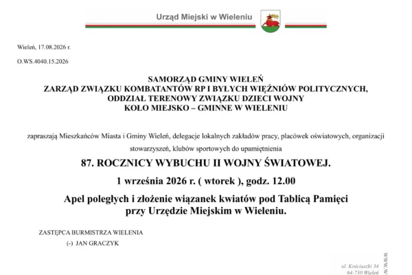Wieleń: Uroczystości upamiętniające 87. rocznicę wybuchu II wojny światowej