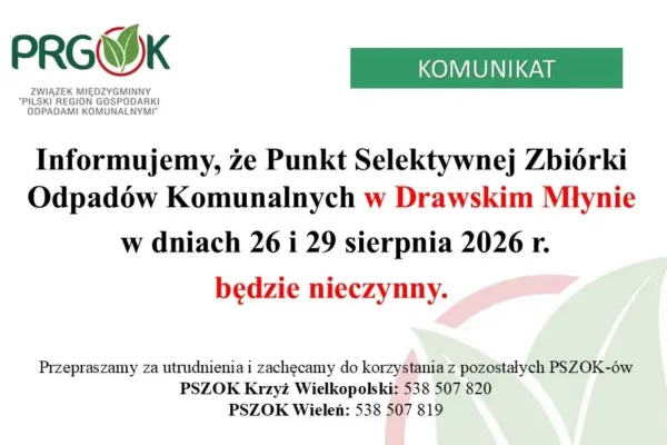 PSZOK w Drawskim Młynie zamknięty 26 i 29 sierpnia – sprawdź alternatywy