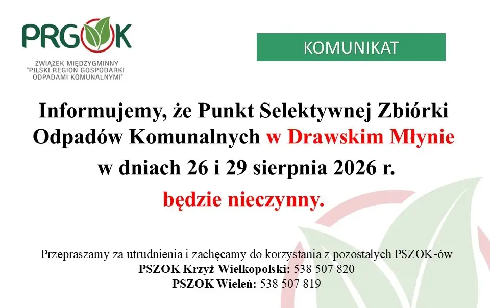 PSZOK w Drawskim Młynie zamknięty 26 i 29 sierpnia – sprawdź alternatywy