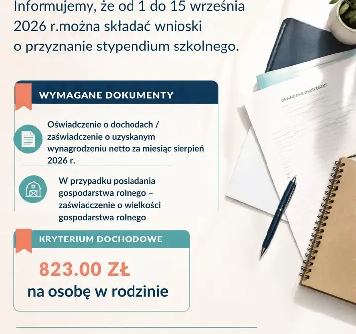 Stypendium szkolne 2026/2027 w Gminie Czarnków – nabór wniosków do 15 września