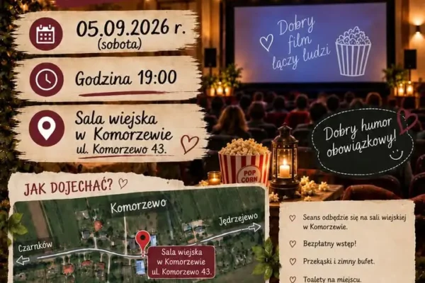 Kino plenerowe w Komorzewie przeniesione do sali wiejskiej z powodu pogody