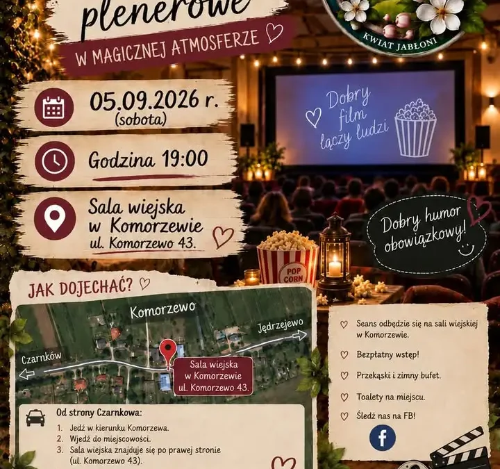 Kino plenerowe w Komorzewie przeniesione do sali wiejskiej z powodu pogody