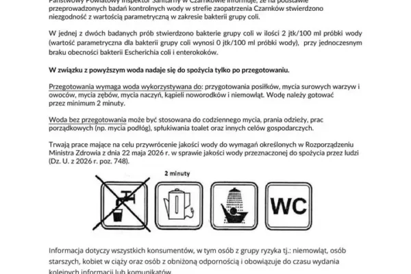 Osuch i Czarnków: woda z kranu tylko po przegotowaniu. Sanepid wykrył bakterie grupy coli