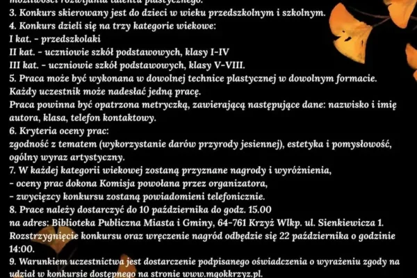 Konkurs plastyczny „Jesień w lesie” w Krzyżu Wielkopolskim – prace do 10 października