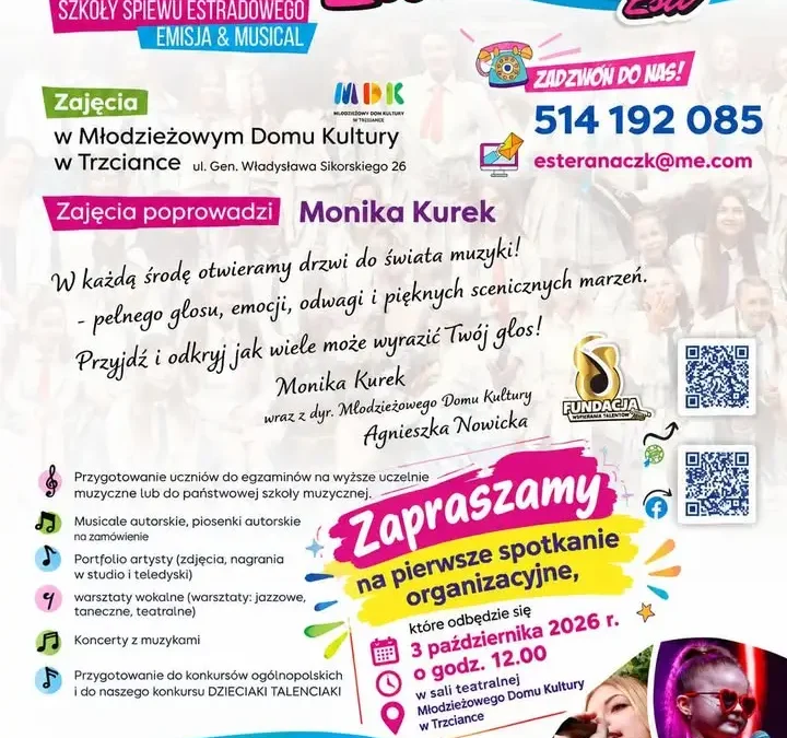 Studio Piosenki ESTI startuje w Trzciance – nowe zajęcia wokalne w MDK
