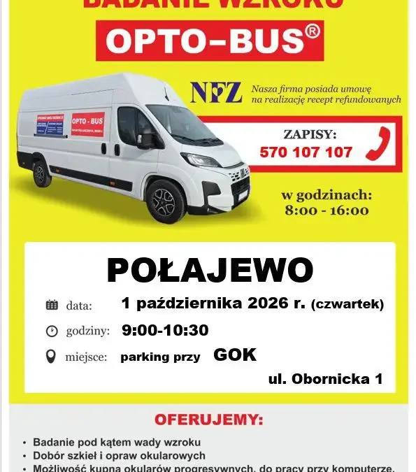 Bezpłatne badanie wzroku w Połajewie – Opto-Bus już 1 października