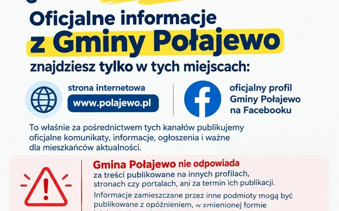 Gmina Połajewo: Oficjalne źródła informacji to strona internetowa i profil na Facebooku