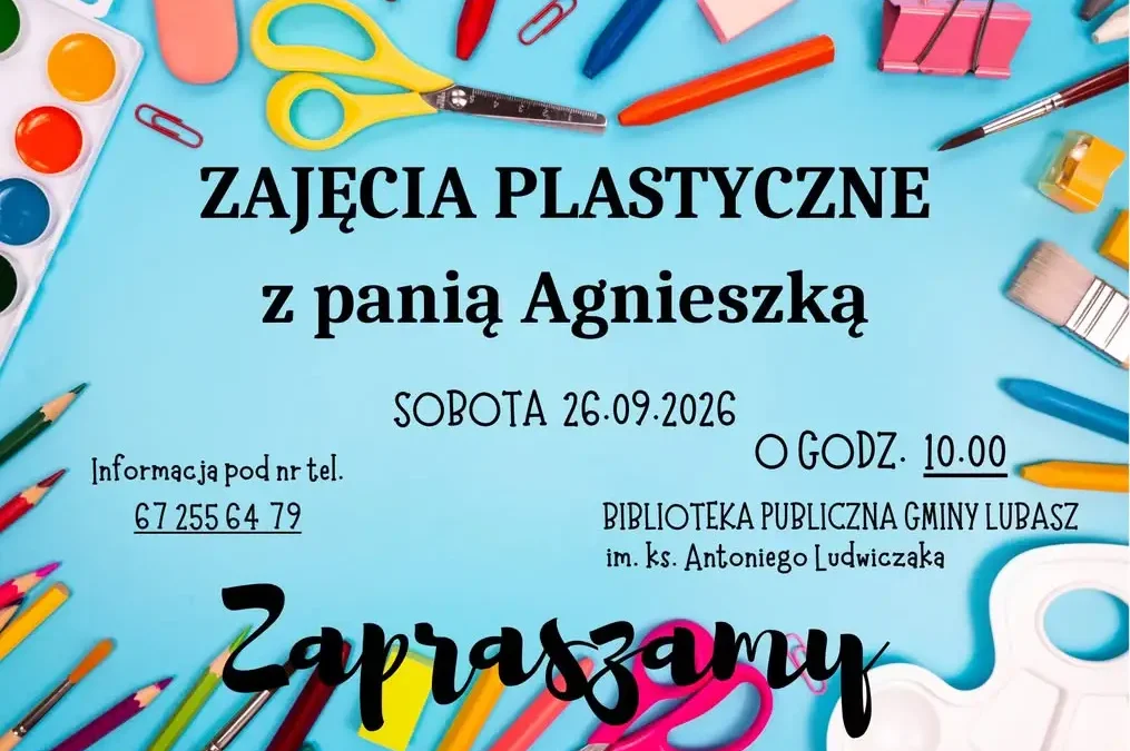 Zajęcia plastyczne w bibliotece w Lubaszu już w tę sobotę