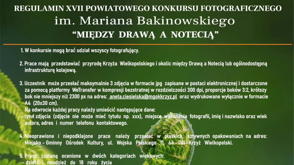 XVII Konkurs Fotograficzny im. Mariana Bakinowskiego – pokaż piękno Drawy i Noteci