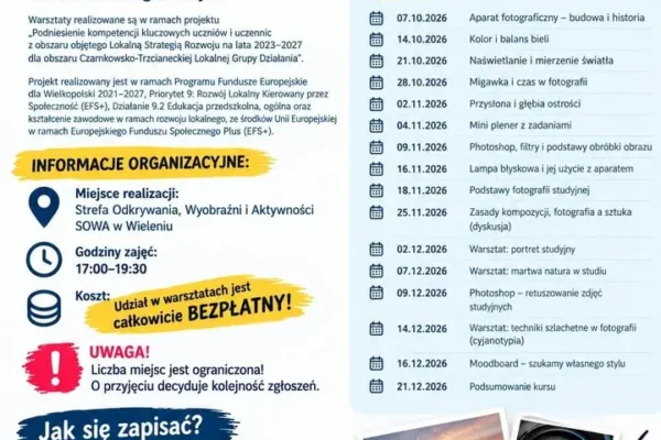 Bezpłatne warsztaty fotograficzne w Wieleniu – rusza nabór, pierwsze zajęcia 14 października