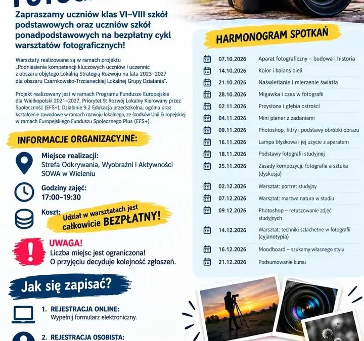 Bezpłatne warsztaty fotograficzne w Wieleniu – rusza nabór, pierwsze zajęcia 14 października