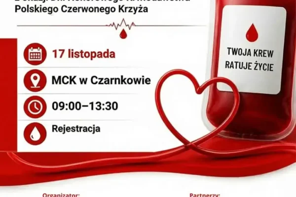 Gmina Czarnków zachęca do oddawania krwi – akcja PCK 17 listopada w MCK