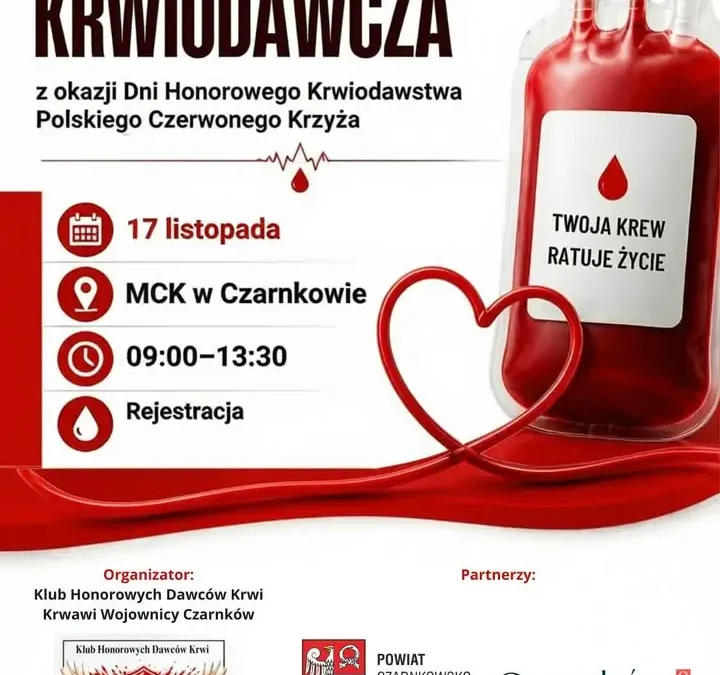 Gmina Czarnków zachęca do oddawania krwi – akcja PCK 17 listopada w MCK